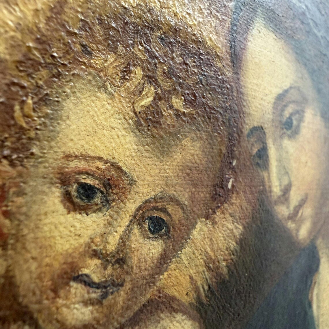 19th Century Antique Portrait Oil Painting "Madonna Child" Artwork