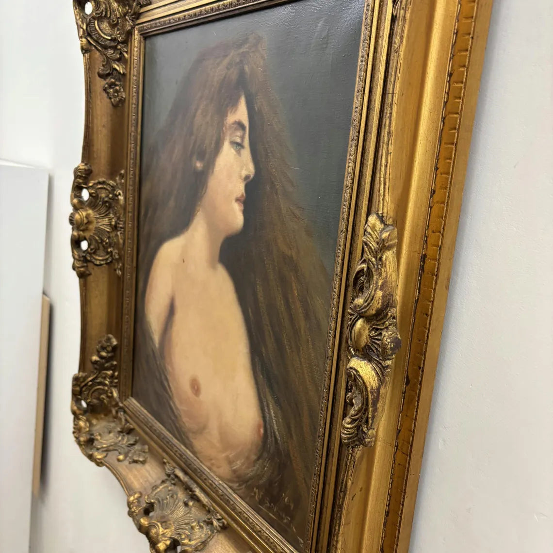 Antique Portrait Oil Painting "Young Woman" Traditional Artwork