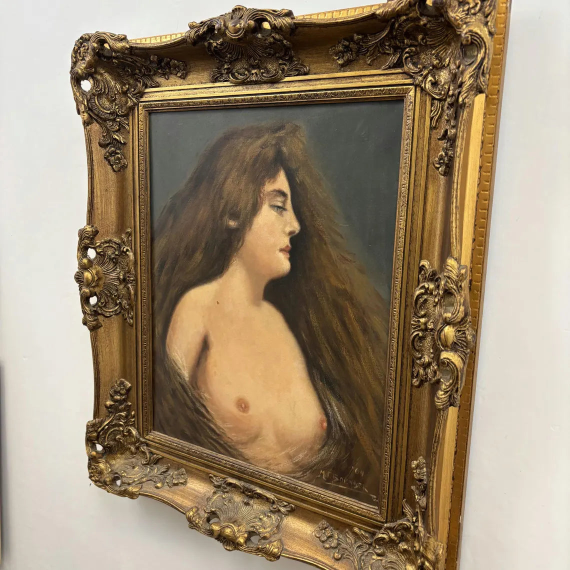Antique Portrait Oil Painting "Young Woman" Traditional Artwork